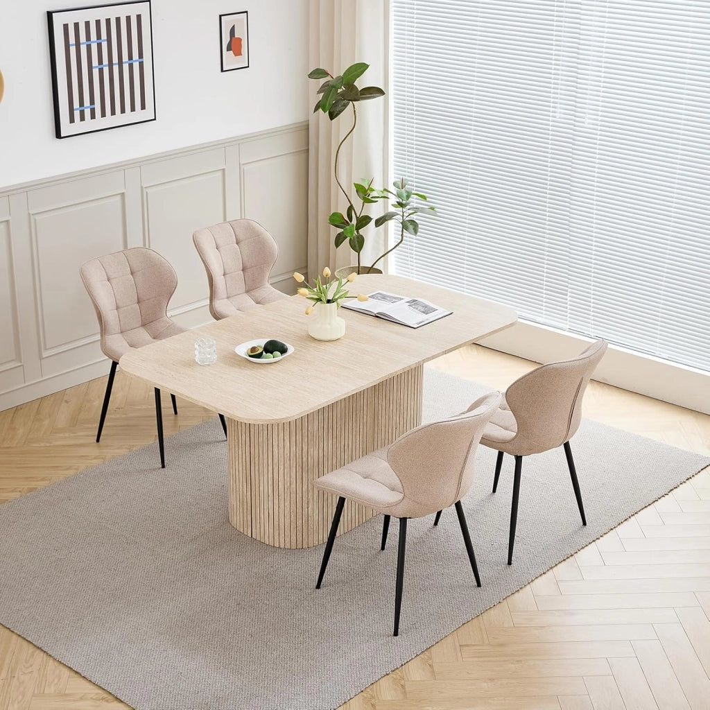 GrandCA HOME Set di 6 Sedie da Pranzo Imbottite in Lino con Schienale e Gambe in Metallo Nero, Sedia da Soggiorno per Cucina, Sala da Pranzo, Camera da Letto - Cachi