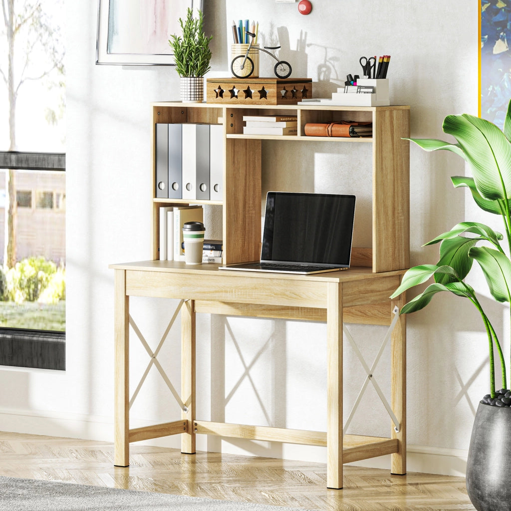Scrivania con libreria e cassetti ¨C Zephmum ¨C Legno Rovere 100x50x