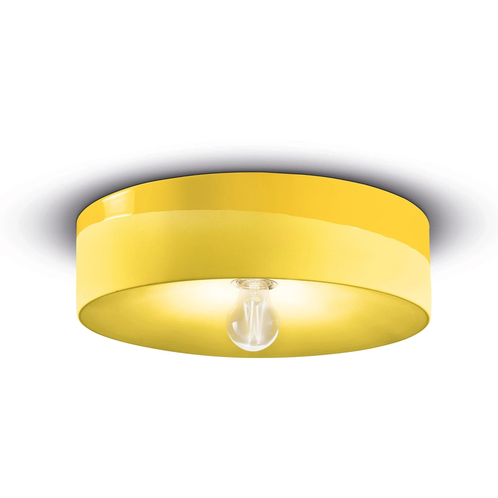 Plafoniera Grande Vintage Decò Pi Ceramica Giallo Limone 1 Luce E27