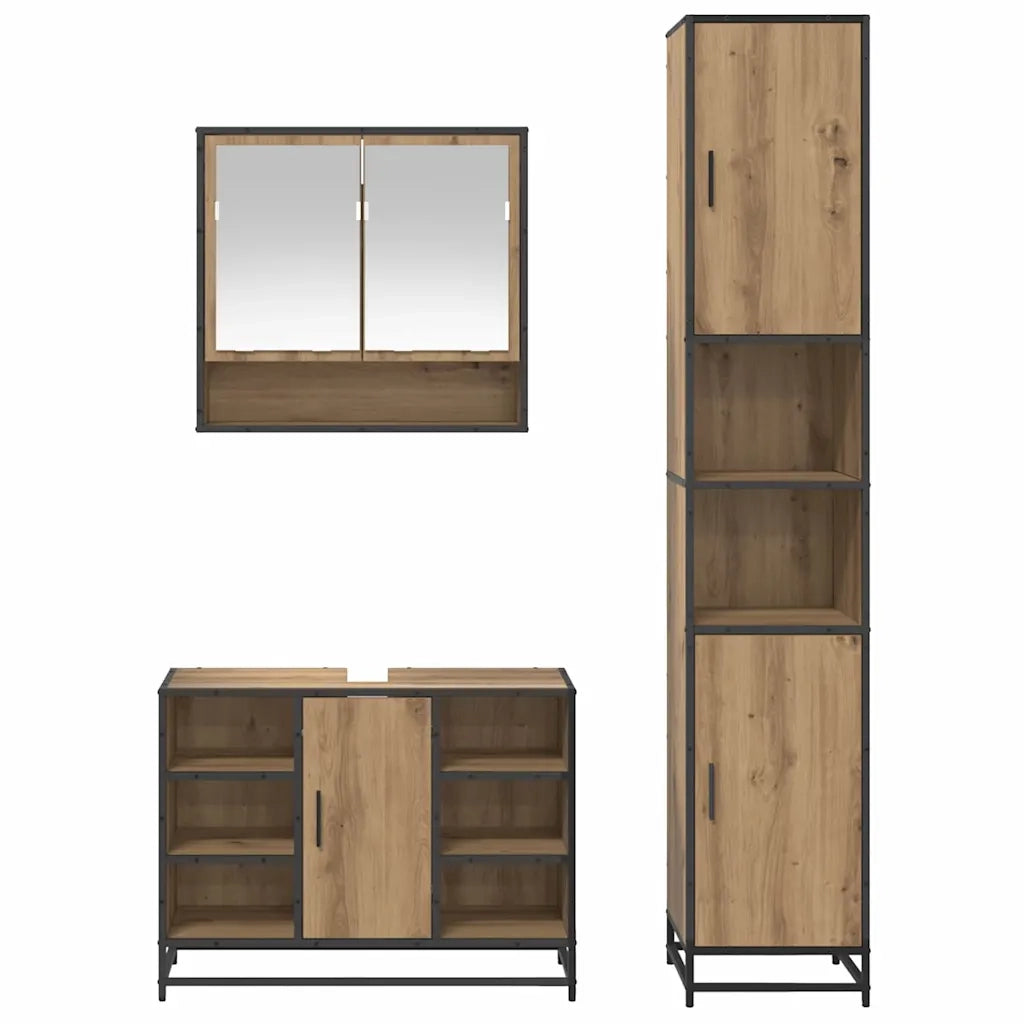 Set di mobili per il bagno con porta 3 pcs Rovere artigianale 3402481