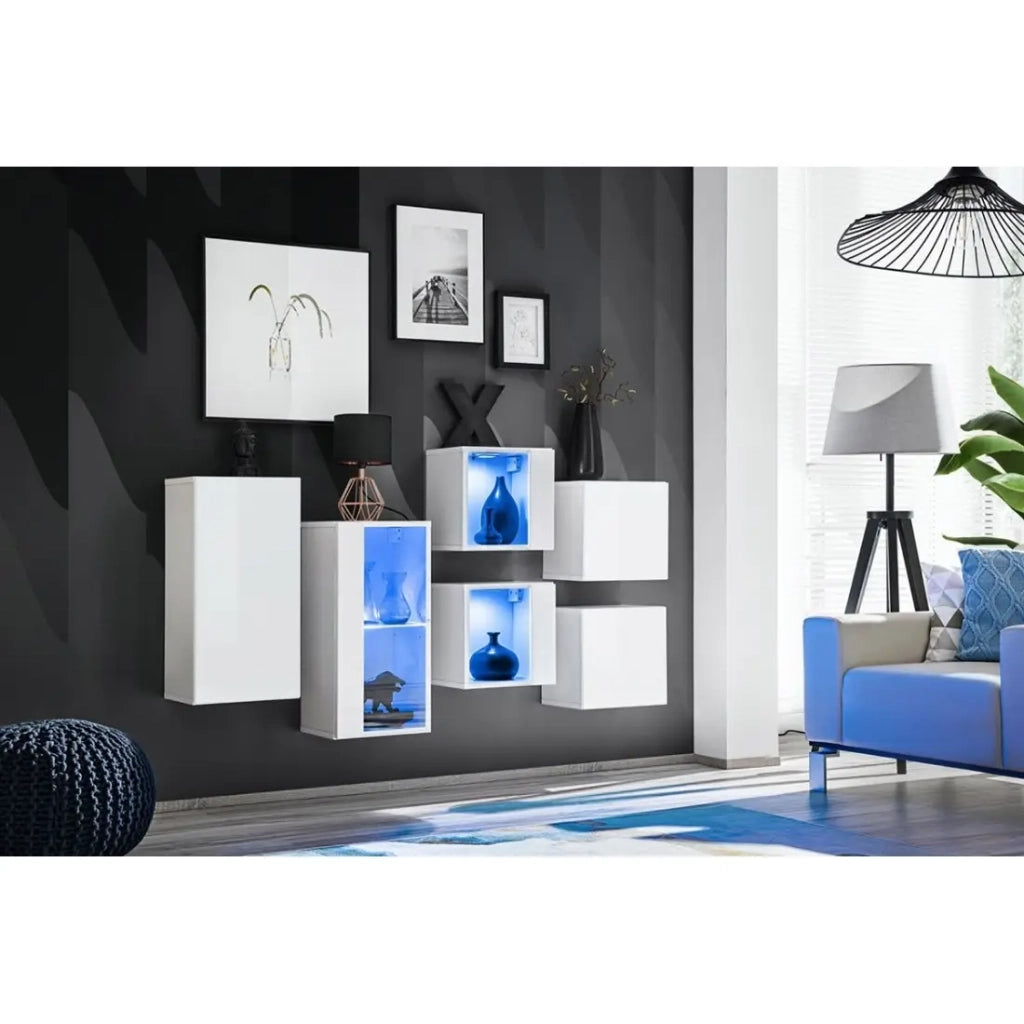 Set di mobili da soggiorno SWITCH SBIV – Bianco lucido – LED integrati & sistema Push to Open