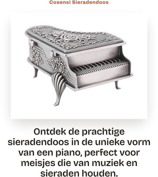 Cassa da gioielli con forma di pianoforte - 9x6.5x5cm - Motivo di rose - Gioielliera antica con decorazione a filetto