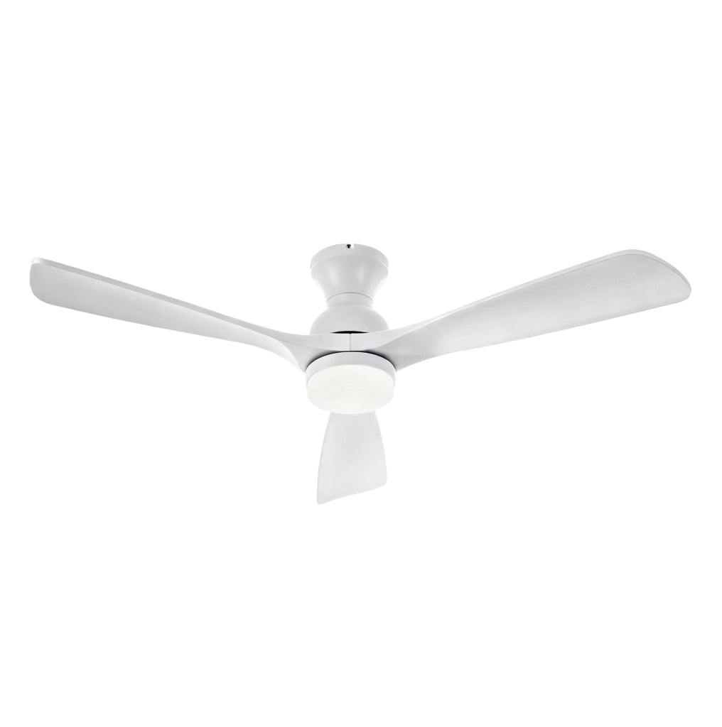 Ventilatore da soffitto con LED e telecomando, 3 pale in legno massello, bianco