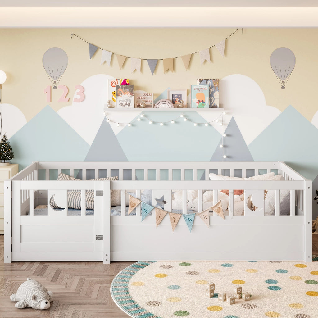 Letto a baldacchino per bambini bianco in pino con rete di sicurezza 90x190 cm