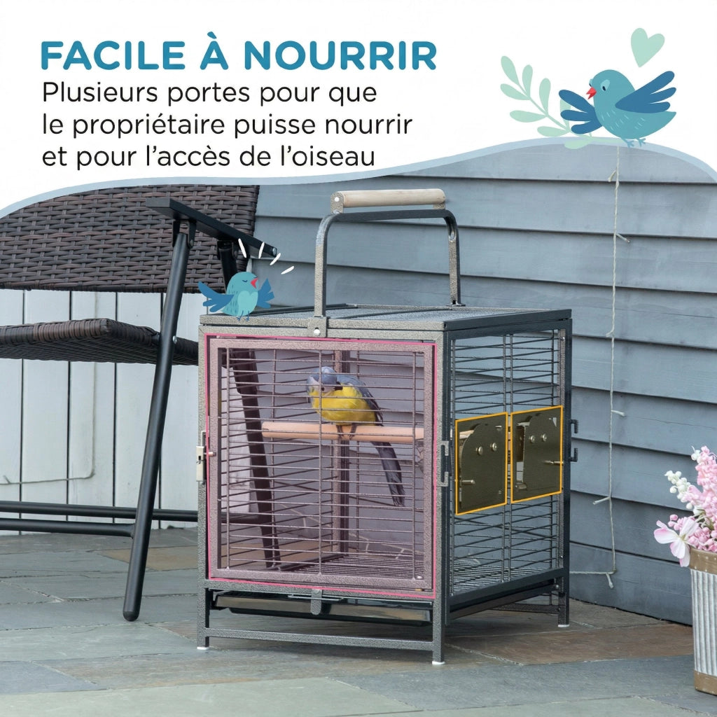 Gabbia per uccelli in acciaio ¨C zephmum ¨C nero, 2 mangiatoie inox, 2 posatoi, vassoio