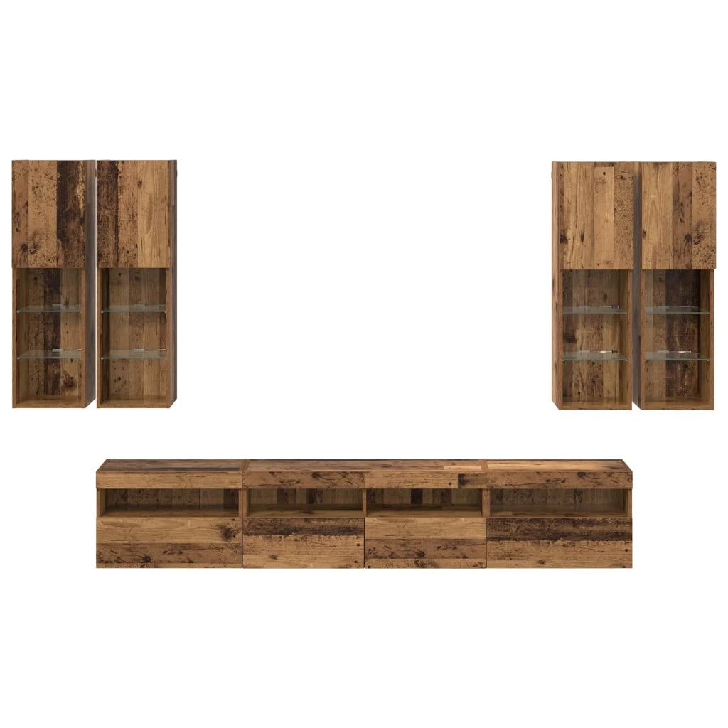 Set Mobile TV a Muro con Luci LED con led 7 pcs Legno vecchio 3402794