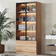 Armadietto da bagno alto con 2 ante e vani aperti in vetro temperato, stile moderno, per bagno, in MDF, marrone