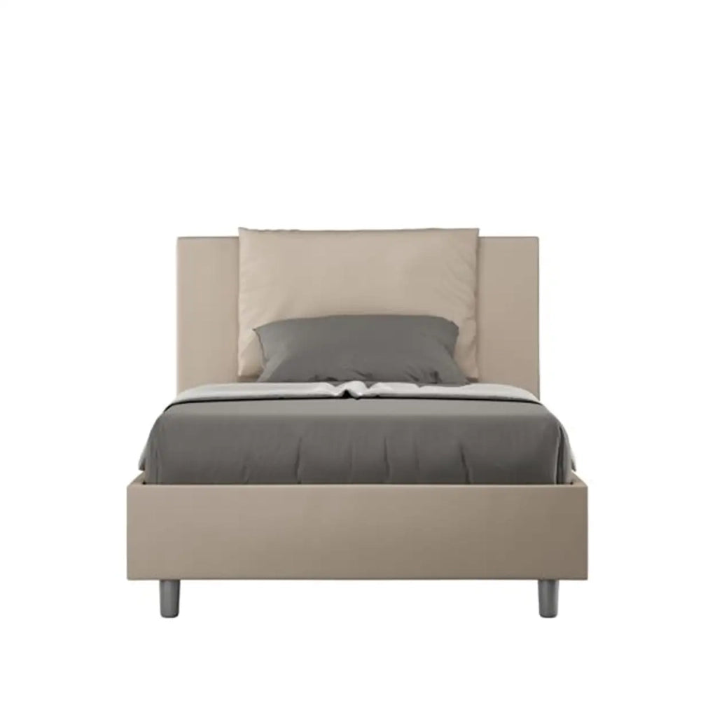 Letto una piazza e mezza contenitore imbottito 120x190 similpelle tortora Antea