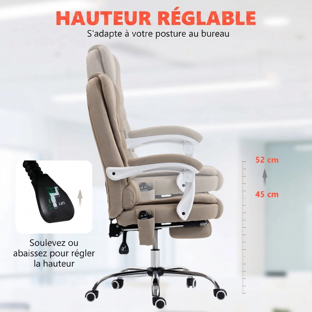 Poltrona da ufficio direzionale massaggiante riscaldata regolabile reclinabile tessuto lino beige ¨C Xylo