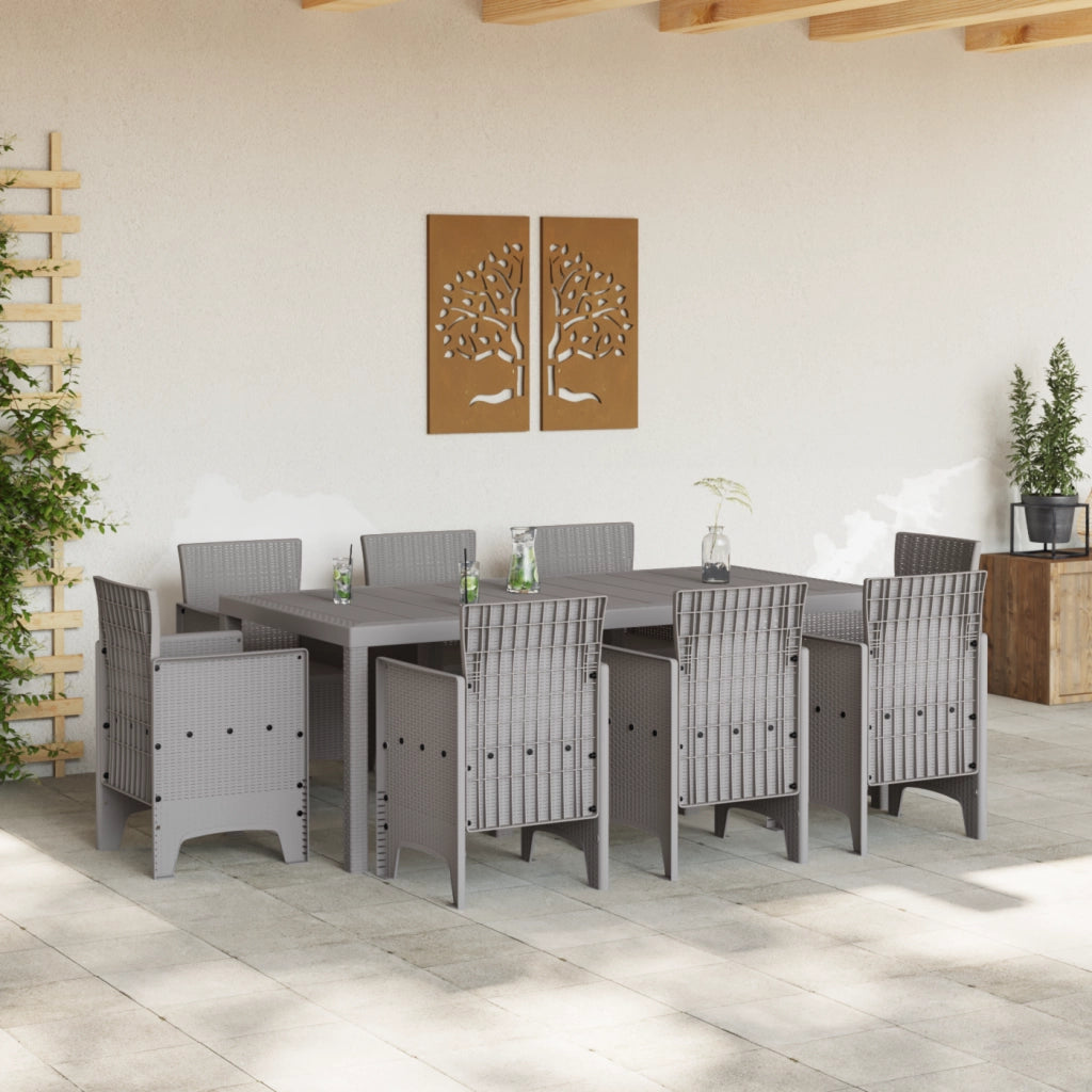 Set Pranzo Giardino 9 Pezzi Grigio Chiaro Polyrattan