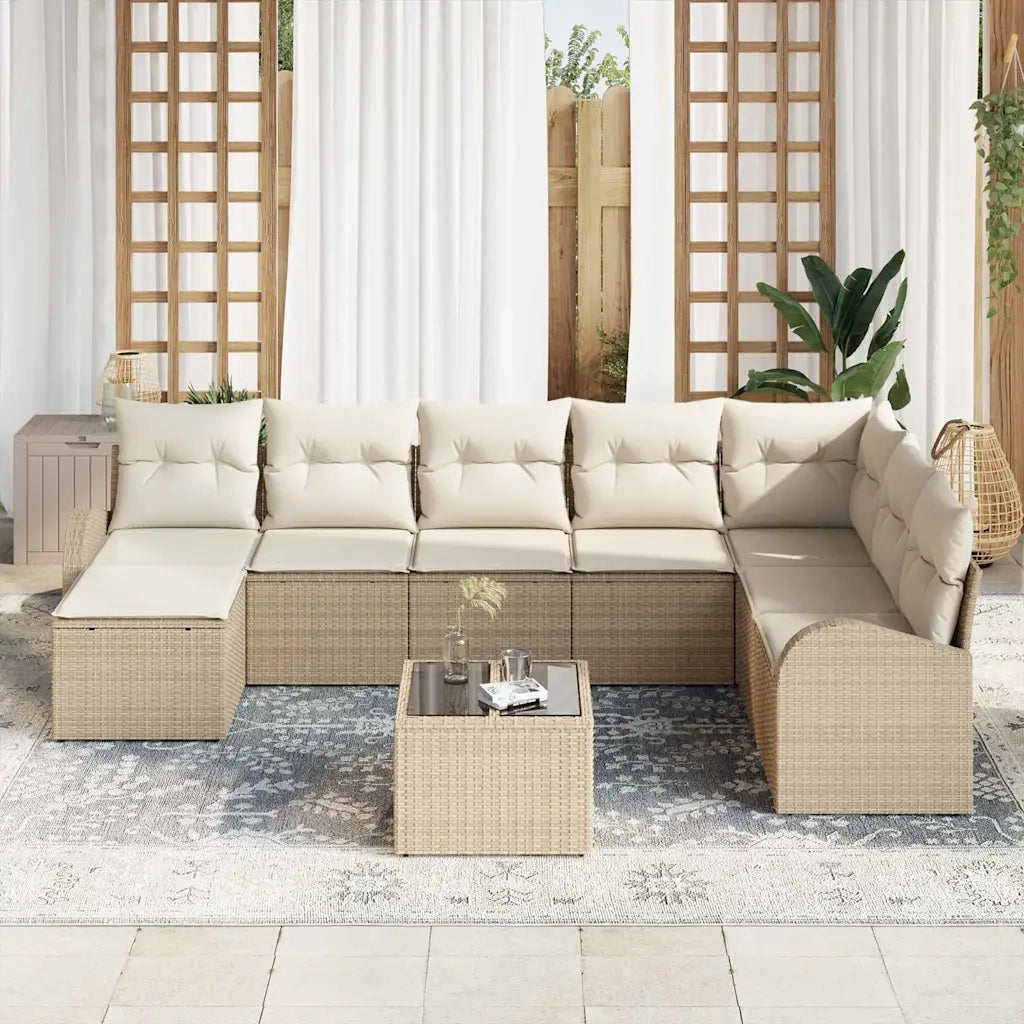 Set Divano da Giardino con cuscino 9 pcs Beige Poly Rattan 3346171