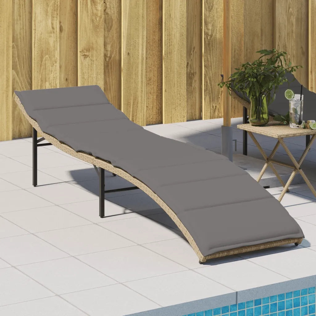 Lettino Prendisole | Sdraio da giardino | Lettino da sole con Cuscini Beige 55x199x50 cm Polyrattan
