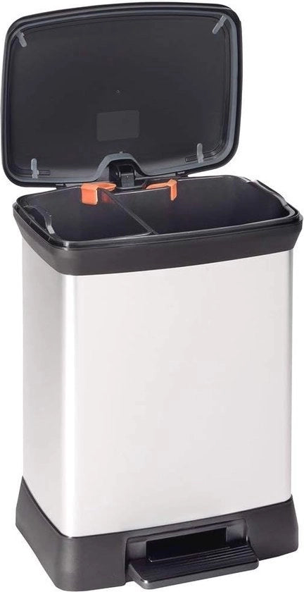 Afvalemmer Stile con Pedale e Tasca 30L in Nero/Bianco Metallizzato