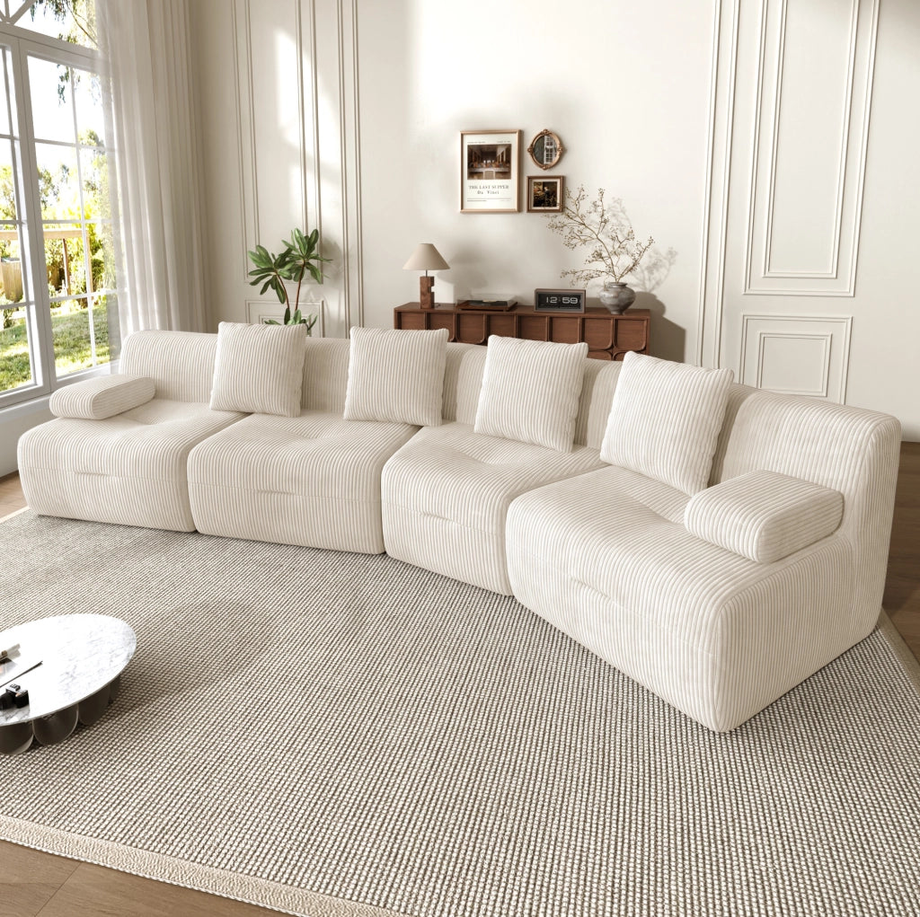 Divano modulare 4 posti in velluto a coste beige chiaro
