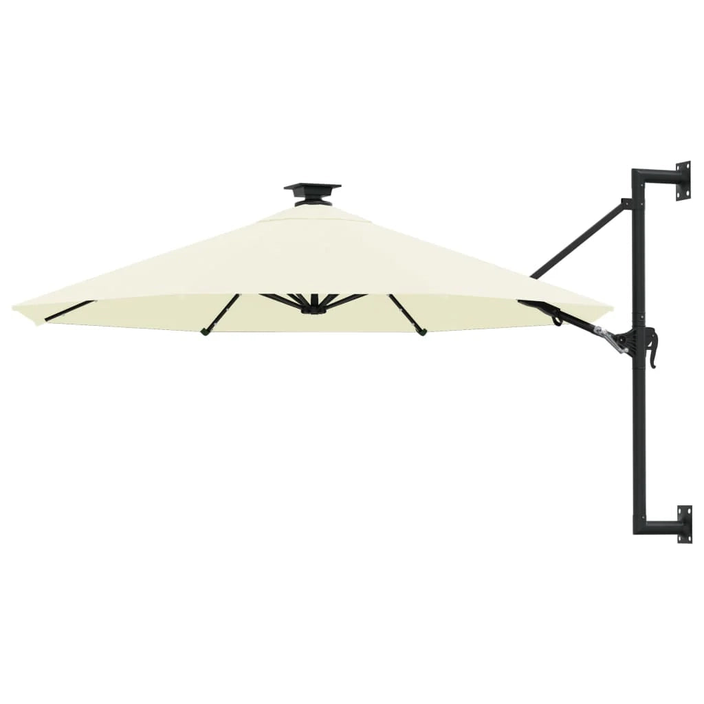 Ombrellone da parete con palo in metallo e illuminazione a LED 300 cm colore sabbia 02_0008694