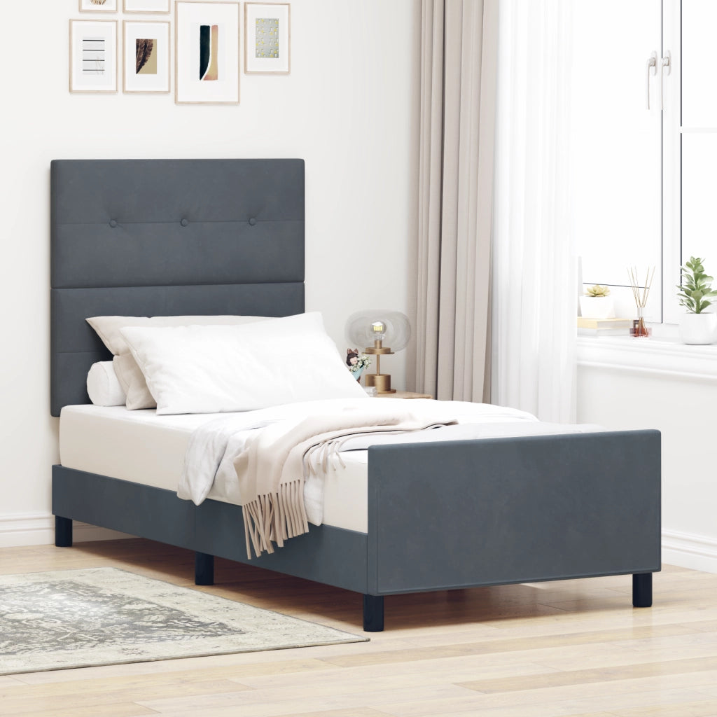 Letto  Grigio Scuro, 100x200 cm, Realizzato in Velluto