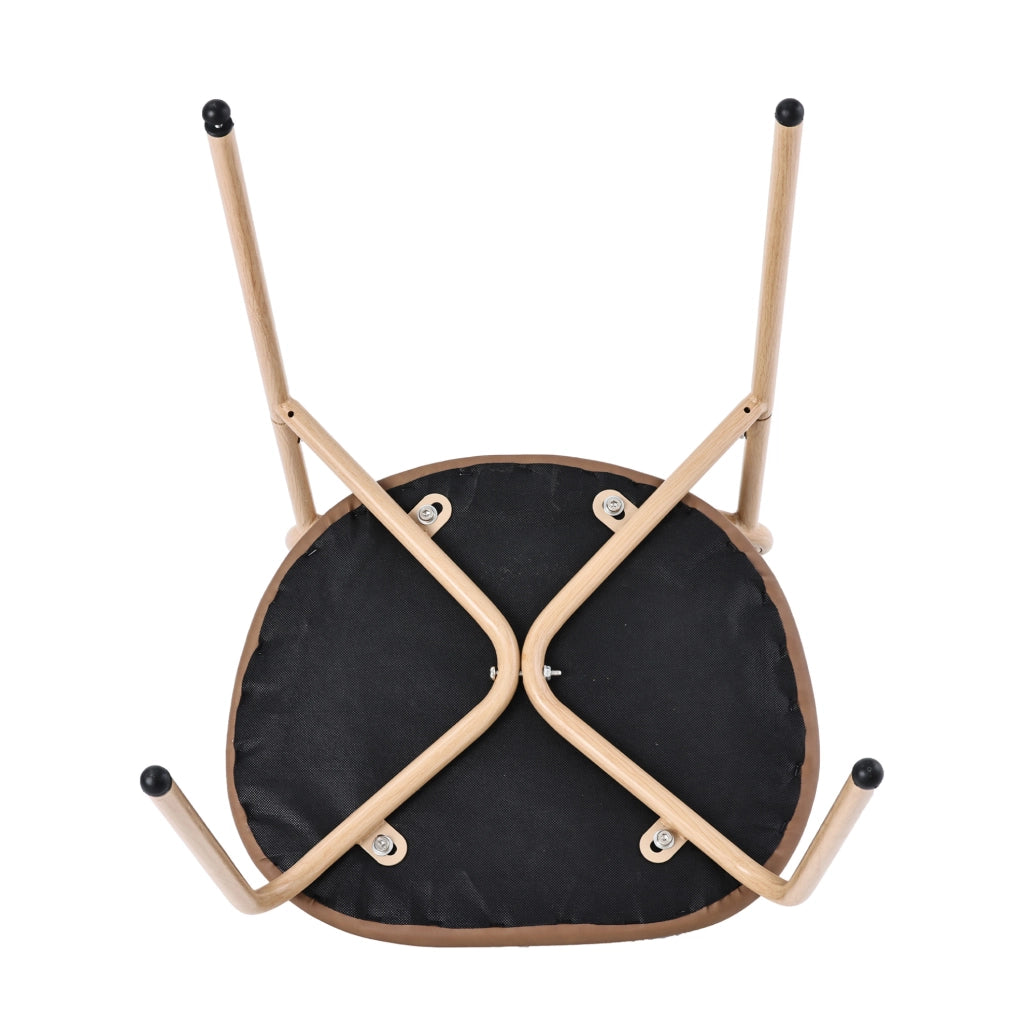 Set di 4 sedie da pranzo in PU marrone con schienale in rattan naturale