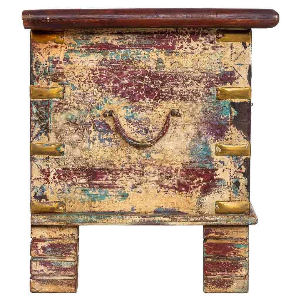 Baule artigianale in legno invecchiato beige 115x40x45h cm