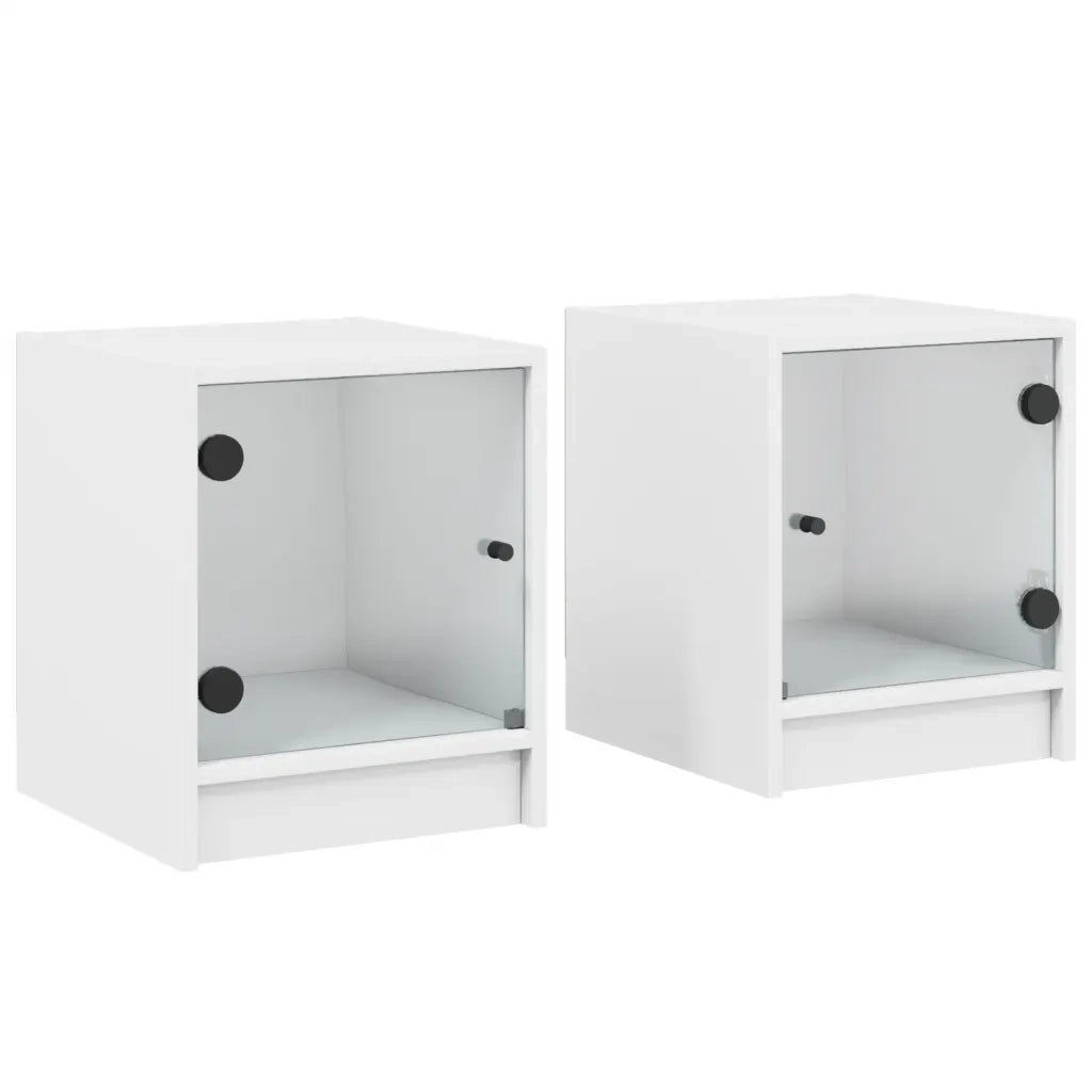 Comodini con Ante in Vetro 2pz-Set di 2 Tavolino da notte Bianco 35x37x42 cm
