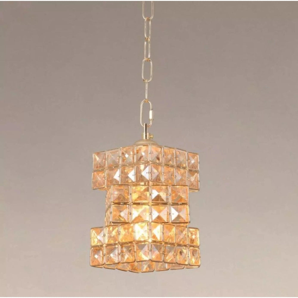 Trade Shop - Lampadario Sospeso Rettangolare Intrecciato Con Cristalli Luce E27 Oro 32392 -