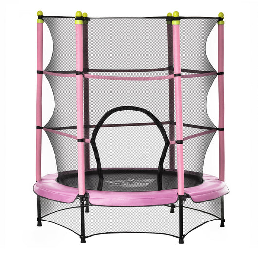 Easycomfort Tappeto Elastico per Bambini 3-6 Anni ?140x160cm, Trampolino da Giardino con Rete, Bordo Imbottito e Corde Elastiche, Rosa e Nero