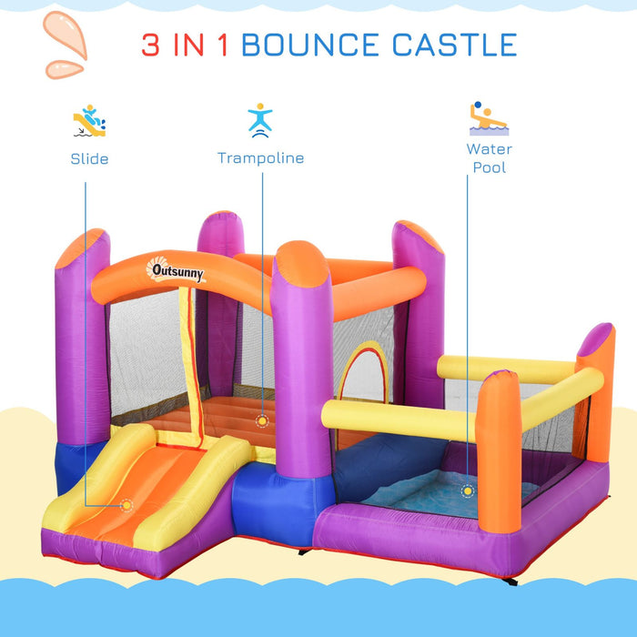 Easycomfort Castello Gonfiabile per Bambini da Giardino, Parco Acquatico Gionfiabile con Scivolo, Trampolino e Piscina , Multicolor, 280x 250x170cm