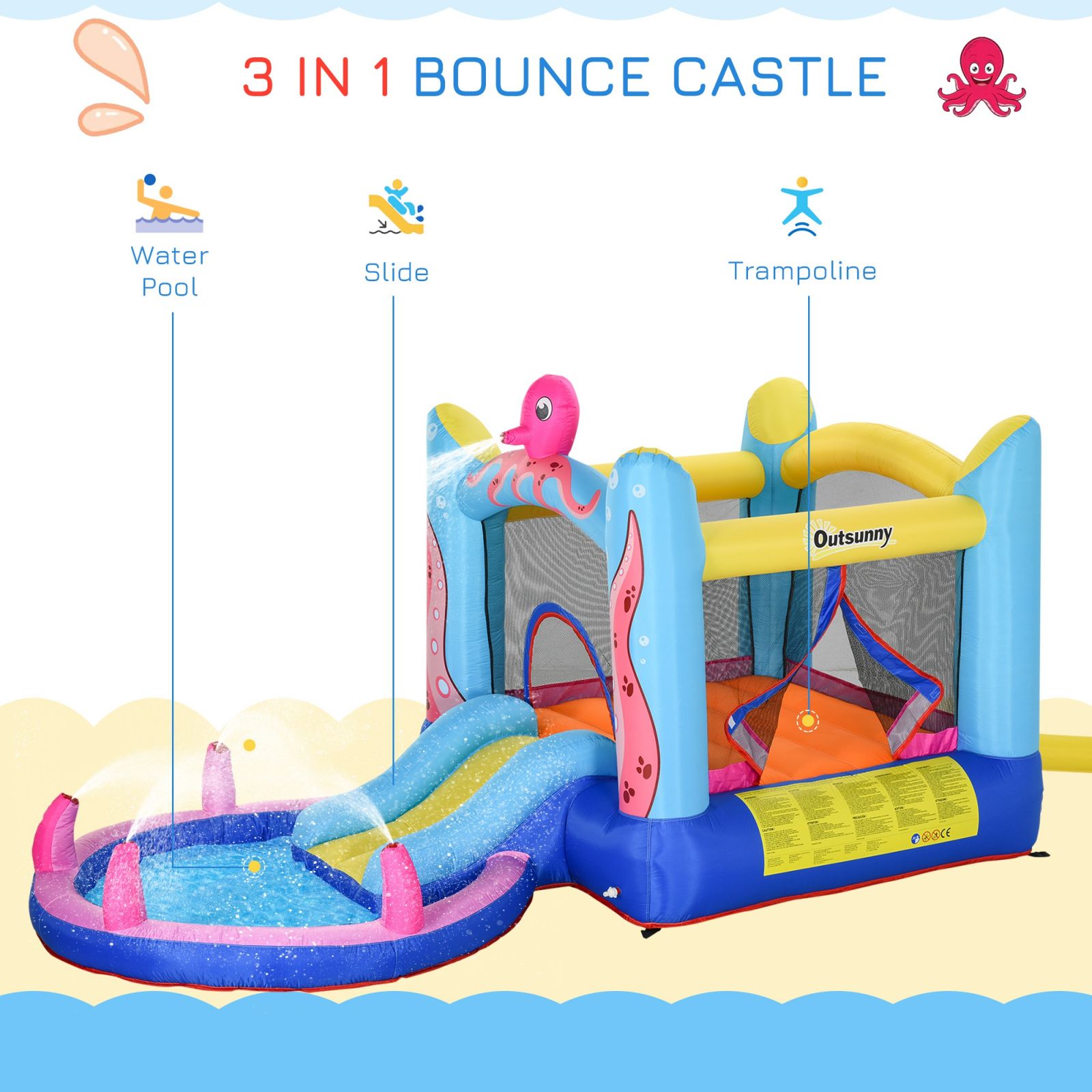 Easycomfort Castello Gonfiabile Gigante e Rimbalzante per Bambini 3-8 Anni con Scivolo, Piscina e Gonfiatore 3.6x1.75x1.8m