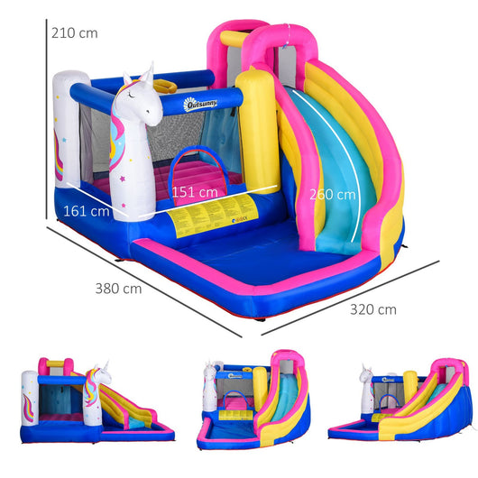 Easycomfort Castello Gonfiabile per Bambini con Scivolo, Piscina e Canestro da Basket, Gioco Gonfiabile Gigante e Rimbalzante per 3 Bambini, 360x305x210 cm