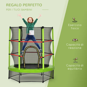 Easycomfort Tappeto Elastico per Bambini da 3 Anni senza Molle con Rete di Protezione ?140cm, Nero Verde