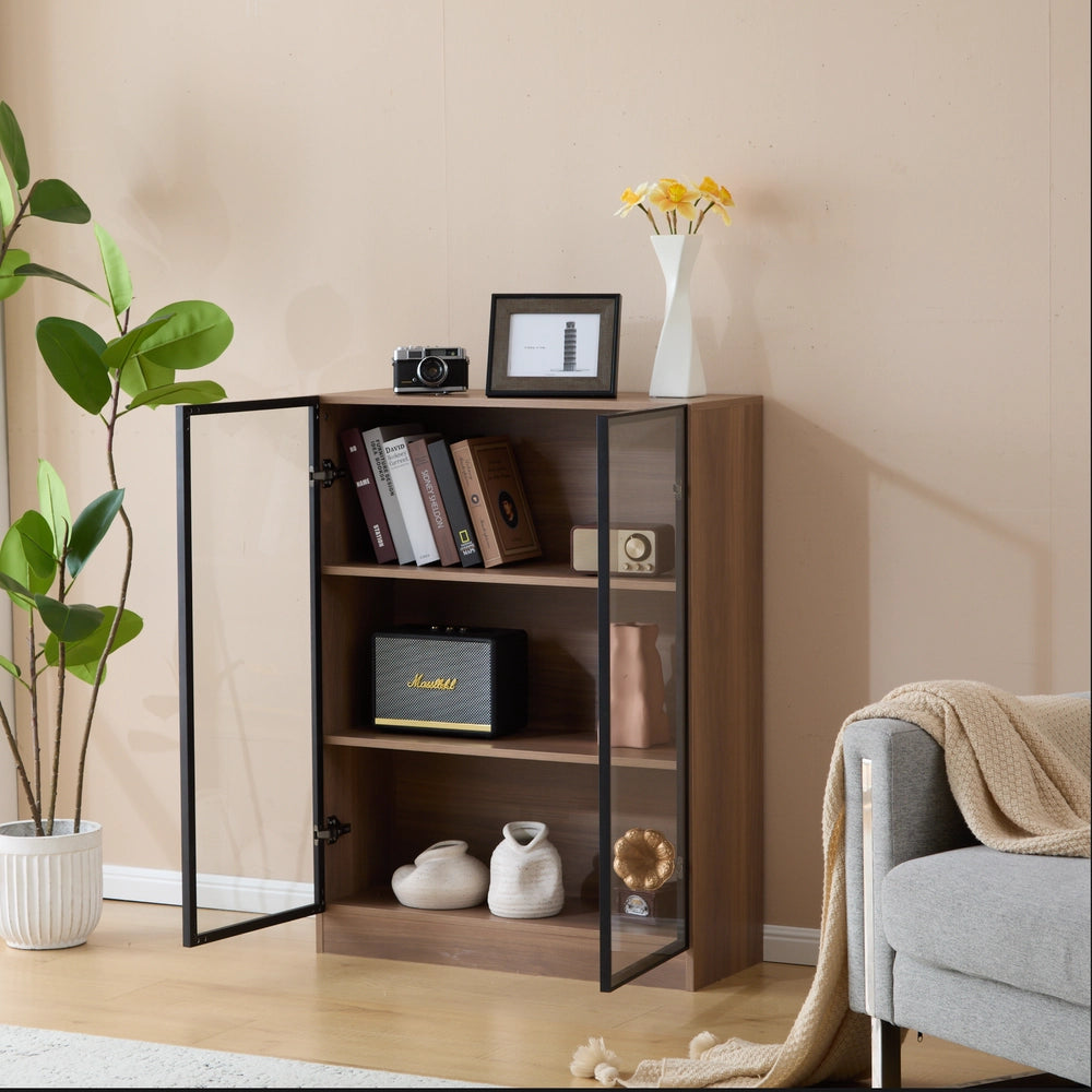 Vetrina in vetro con illuminazione - Xylo - L32/H106/P80 cm - Nero - Multifunzionale con 3 ripiani