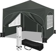 Gazebo da Giardino Richiudibile 3x3m con Pannelli Laterali,Gazebo da Esterno in Ferro Regolabile in Altezza Tendone con Soffitto Semicircolare Pieghevole,Set di 4 Sacchi di Sabbia,Grigio