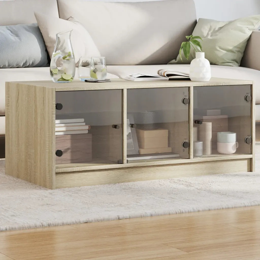 Tavolino da Salotto con Ante in Vetro-Tavolino da soggiorno Rovere Sonoma 102x50x42cm