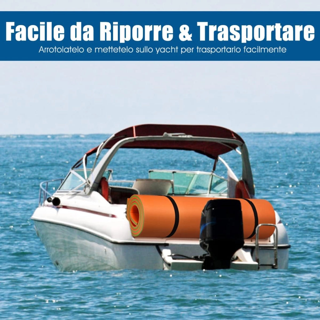 Tappetino Galleggiante Acquatico, 355X183cm, Materassino Galleggiante Resistente agli Strappi con Dispositivo di Ormeggio e Cinghie di Aggancio, per Mare Lago Piscina e Spiaggia, Arancione