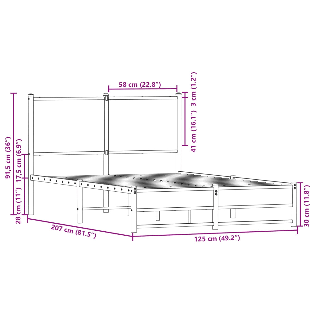 vidaXL Giroletto senza Materasso in Metallo Rovere Marrone 120x200 cm