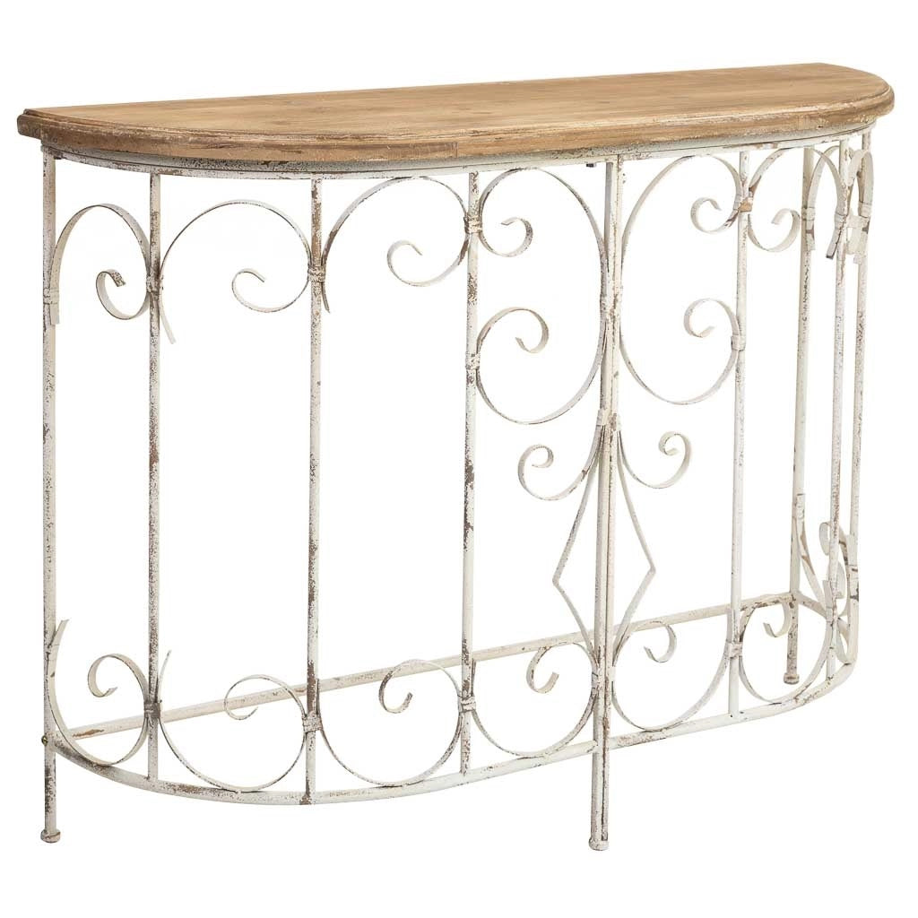 Mobile da ingresso in legno e metallo finitura invecchiata 109x35x81