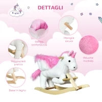 Cavallo a Dondolo Unicorno con Musica in Metallo e Legno 65x32x55cm
