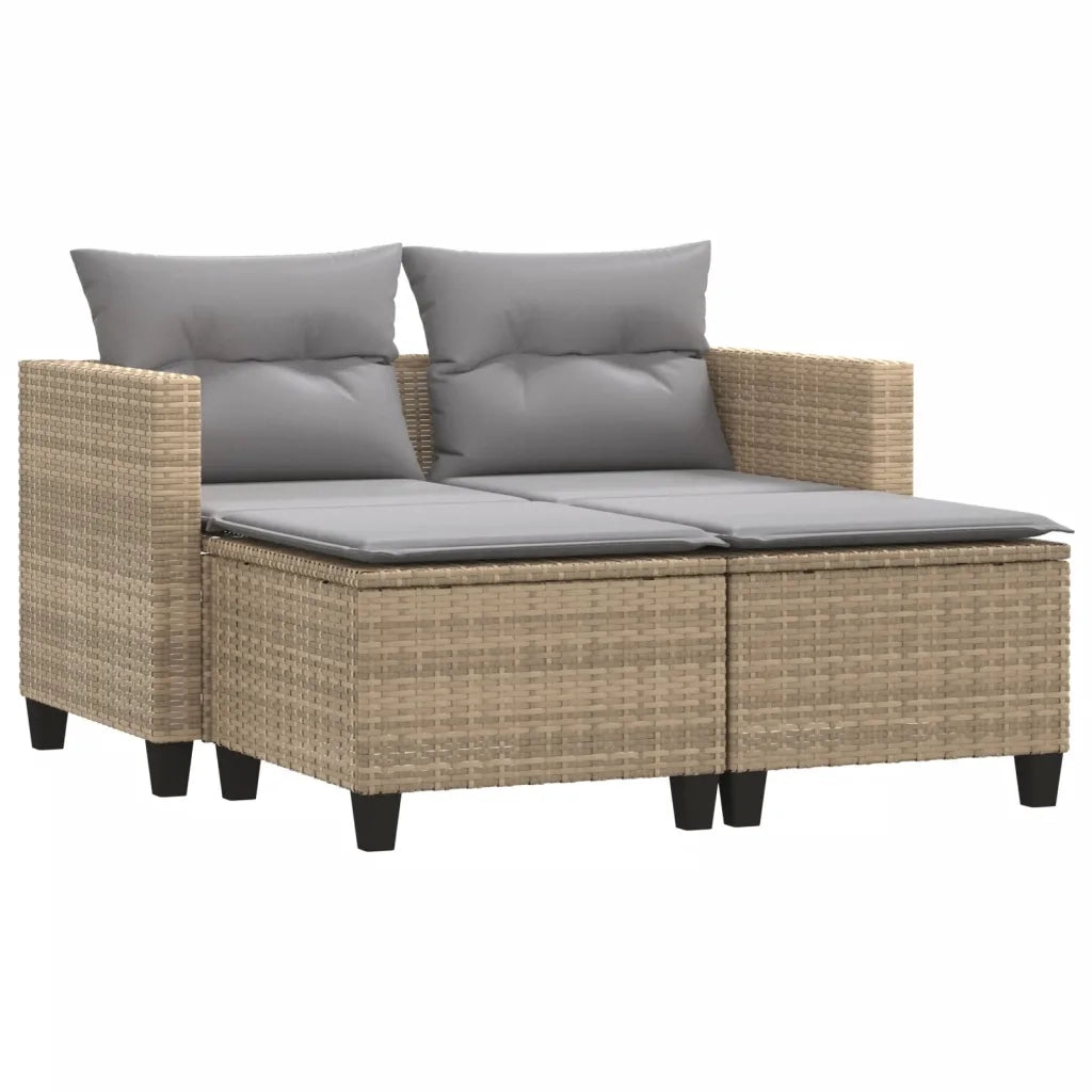 Divano da Giardino 2 Posti con Sgabelli-Sofa da Giardino-Divano da esterno Beige in Polyrattan 721772