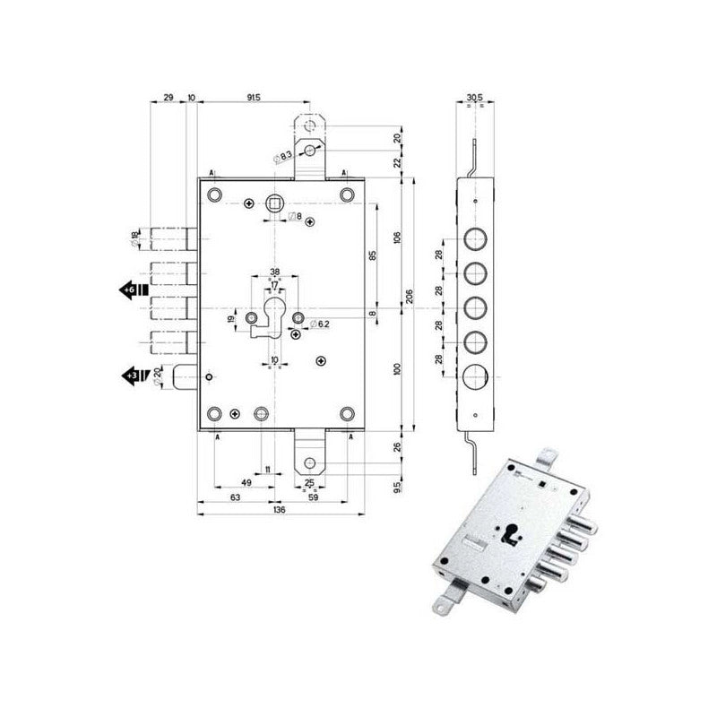 Serratura Sic.Triplice Dx 89857 Mottura