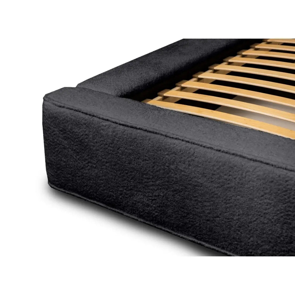 Lit coffre VELORA – Antracite profondo bouclé – 140x200 cm – Tessuto velluto morbido – Rete sollevabile – Contenitore integrato