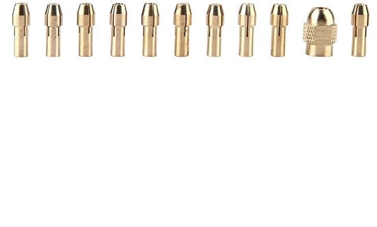 Set di accessori per mini trapano a mano - 11 pezzi - Spazzole in ottone - 0,5 a 3,2 mm - Capacità di serraggio - Per strumenti elettrici