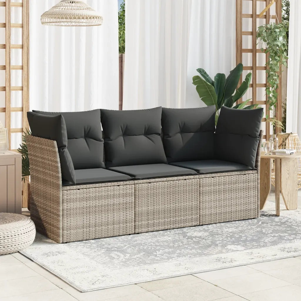 Set Divano da Giardino 3pz con Cuscini-Sofa da Giardino-Divanetto da esterno Grigio Chiaro Polyrattan 769347