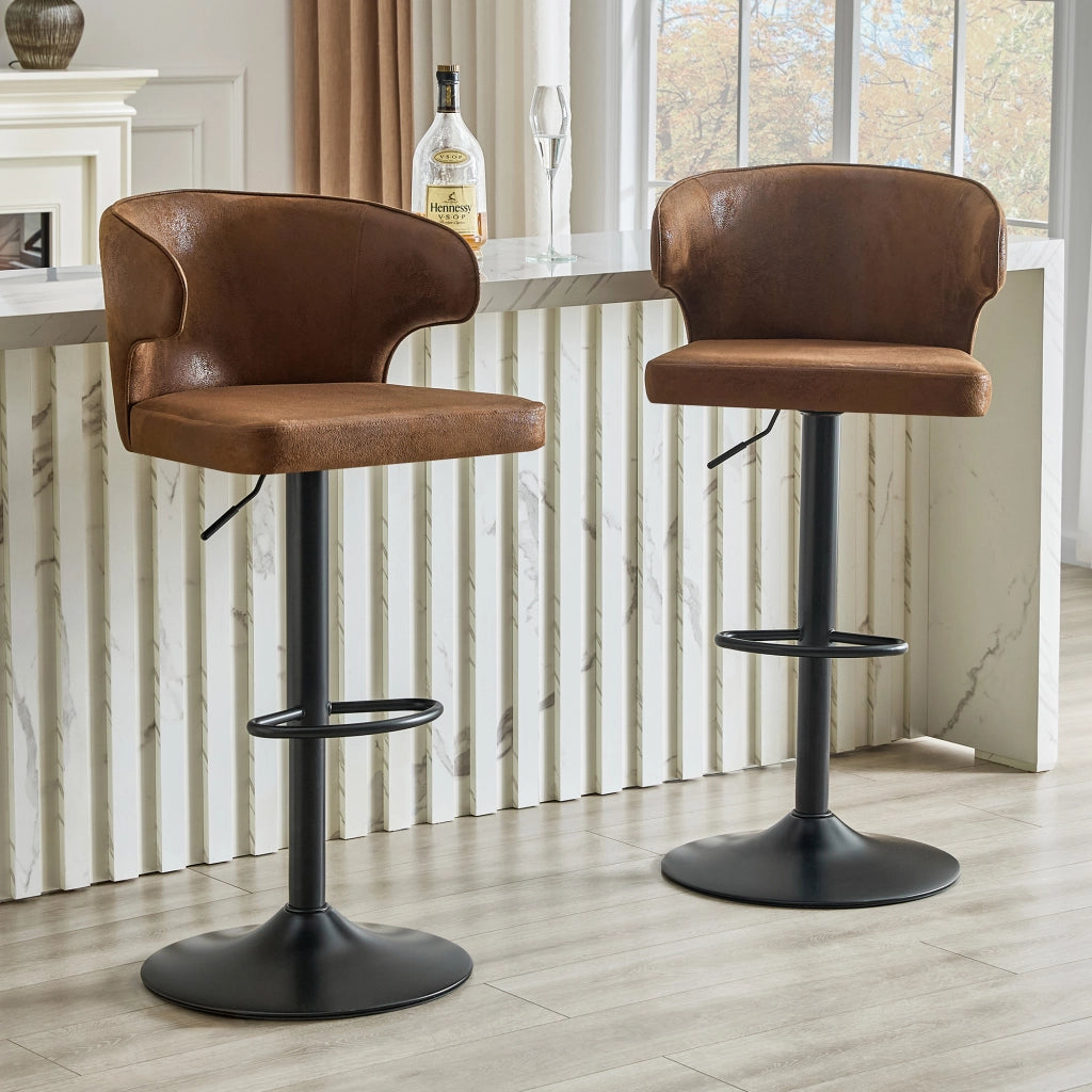 SGABELLO Bar regolabile 85-110 cm girevole 360° tessuto marrone Set da 2 pezzi