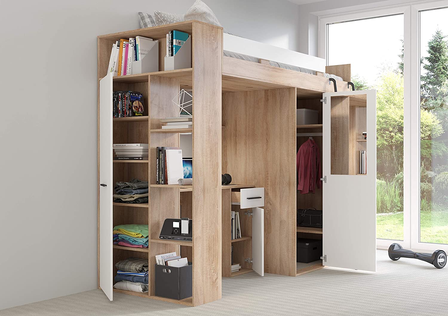 LETTO ARMADIO SCRIVANIA LIBRERIA  BAMBINI VERANA P H190x120x236cm BIANCO ROVERE