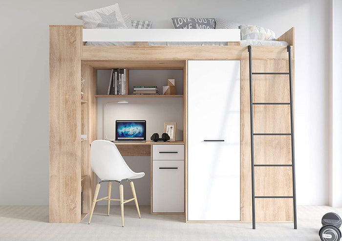 LETTO ARMADIO SCRIVANIA LIBRERIA  BAMBINI VERANA P H190x120x236cm BIANCO ROVERE