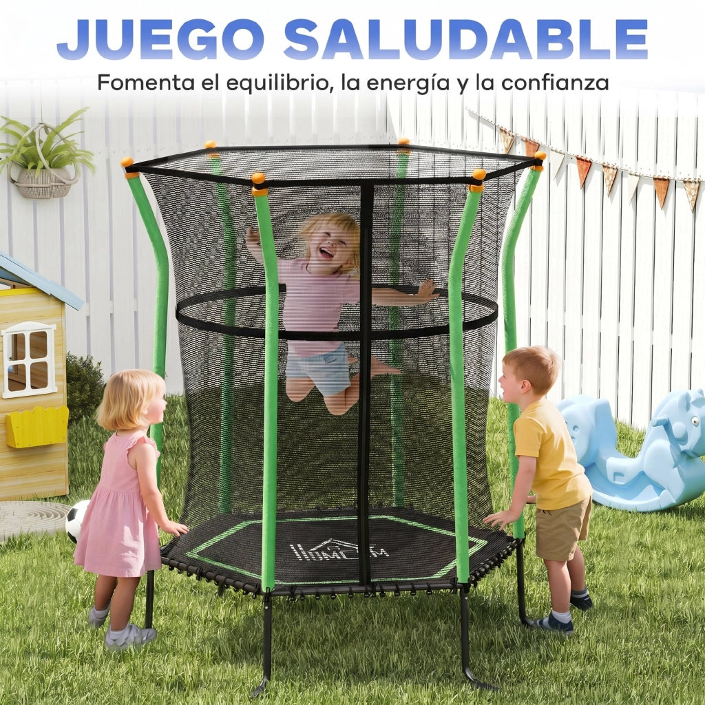 Trampolino Elastico per Bambini con Rete di Sicurezza ¨C zephmum ¨C Verde ?163,5x190 cm