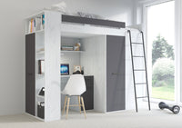 LETTO ARMADIO SCRIVANIA LIBRERIA  BAMBINI VERANA P H190x120x236cm BIANCO GRAPHITE