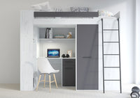 LETTO ARMADIO SCRIVANIA LIBRERIA  BAMBINI VERANA P H190x120x236cm BIANCO GRAPHITE