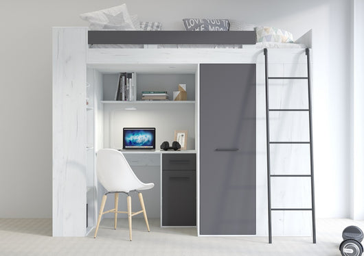 LETTO ARMADIO SCRIVANIA LIBRERIA  BAMBINI VERANA P H190x120x236cm BIANCO GRAPHITE