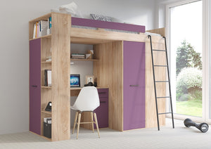 LETTO ARMADIO SCRIVANIA LIBRERIA  BAMBINI VERANA P H190x120x236cm LAVANDA ROVERE