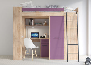 LETTO ARMADIO SCRIVANIA LIBRERIA  BAMBINI VERANA P H190x120x236cm LAVANDA ROVERE